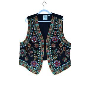 Vtg 90s Embroidered Mirror Artsy Vest India Boho Indie Folk Bazaarcore Fits M-L